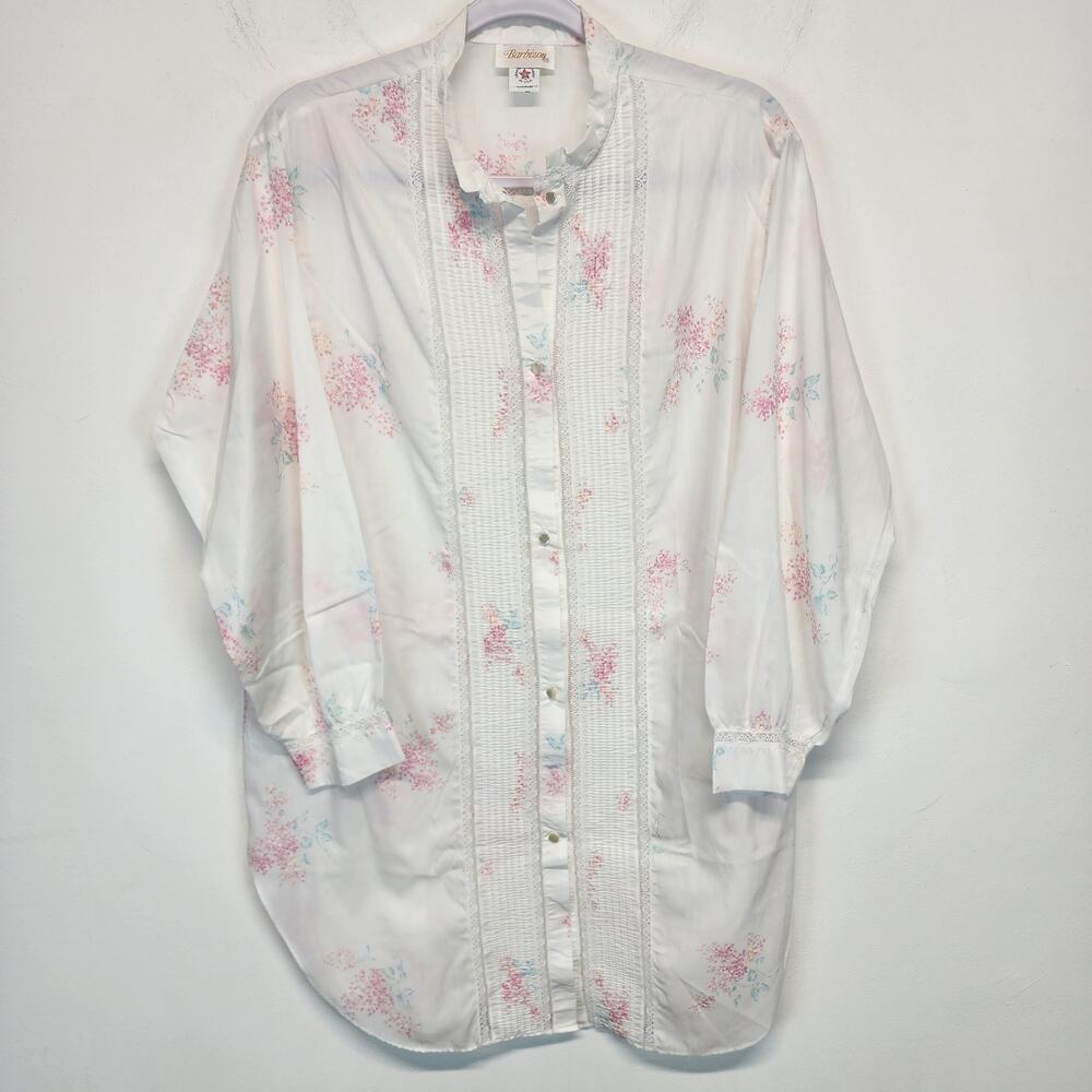 Vintage Barbizon Floral Nightgown Dressing Gown Size M White Lace Cottagecore
